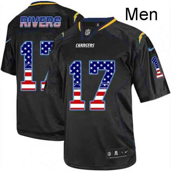 Men Nike Los Angeles Chargers 17 Philip Rivers Elite Black USA Flag Fashion NFL Jersey